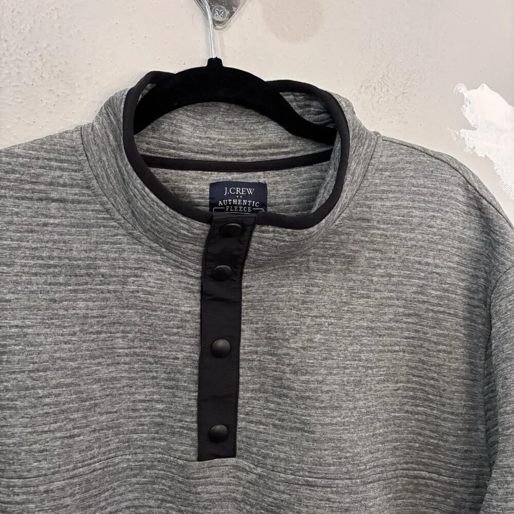 J Crew Authentic Fleece Quarter Snap Sweater Gray/Black Mens XXL Quilted Preppy